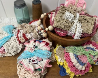 Vintage Doily Lot, Multiple Pieces, Colorful Doily Bundle, Vintage Doily Bundle, Cotton Doilies, Craft Supplies, Junk Journal Supplies