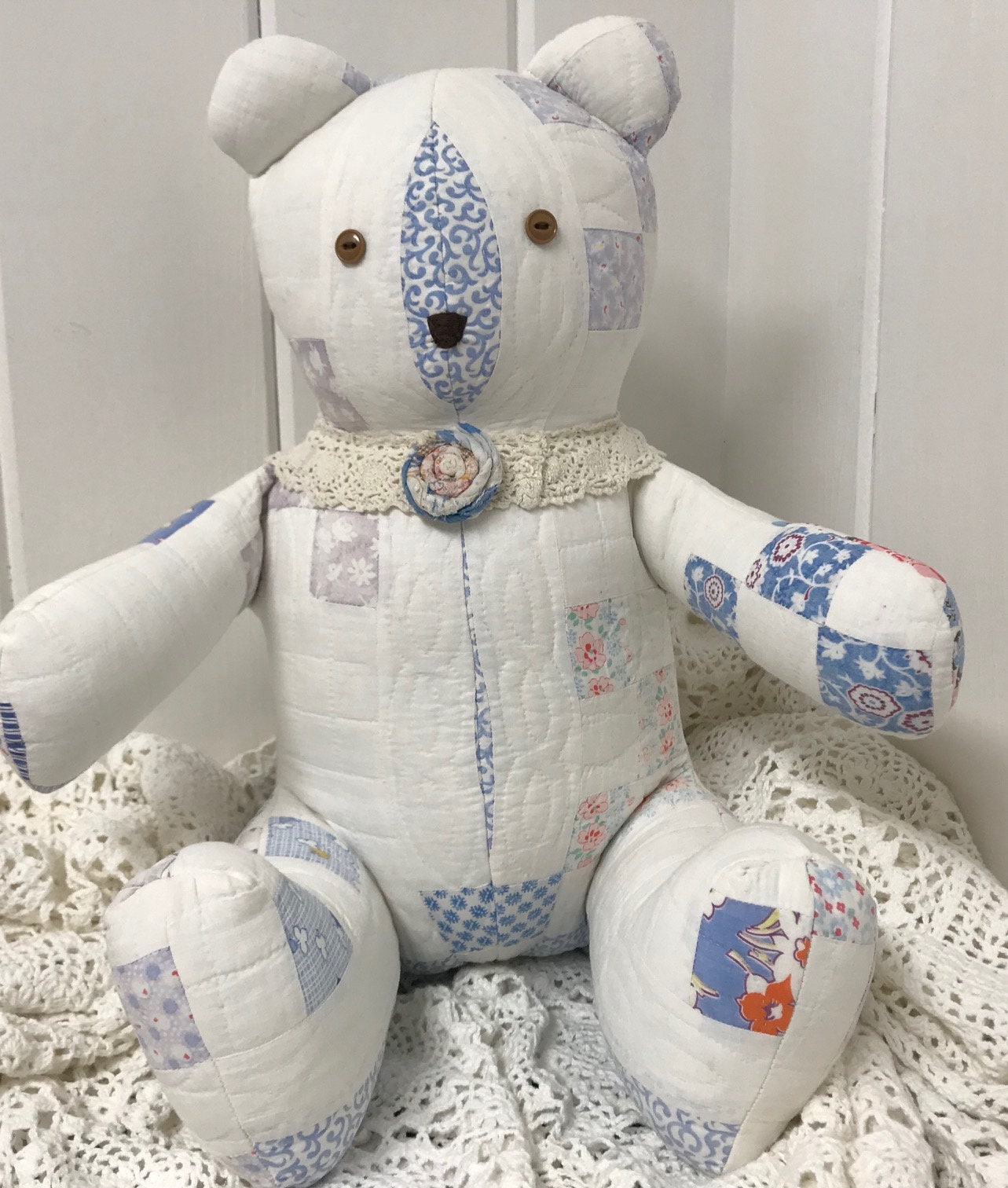 FREE SHIPPING Vintage Quilt Teddy Bear Quilted Teddy Bear Etsy