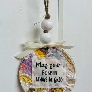 May Your Bobbin Always Be Full Ornament, Wood, Bead and Fiber Keepsake Ornament for Sewing, Quilting, Crafting Enthusiast image 6