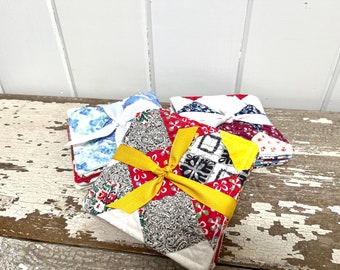 Handmade, Vintage Quilt Coasters, Set of 6, Repurposed Quilt Coaster Set, Washable Coaster Set, Mug Rug Set, Cotton Coasters