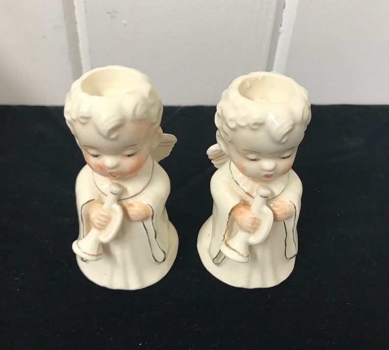 Vintage Angel Candle Holders Choir Angels Taper Candle Etsy