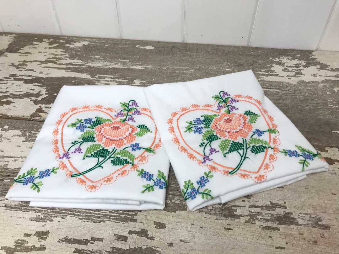 Vintage Pillowcases, Vintage Cross Stitch Pillowcases, Vintage