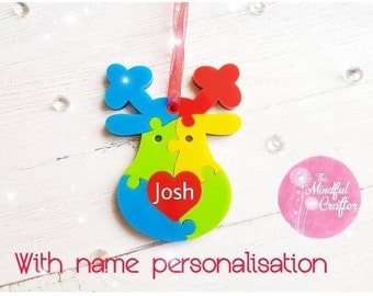 Natale FIOCCO personalizzato qualsiasi nome Rudolph Corna Pom Glitter per Capelli con Fiocco 3.5/"