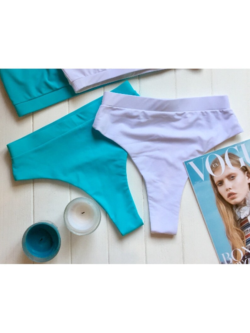 High leg high waisted cheeky bikini bottoms / womens high rise Etsy