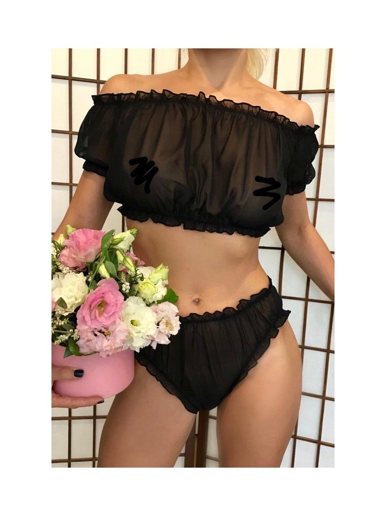 Sheer chiffon sleeping set / sexy see through pajamas / Etsy