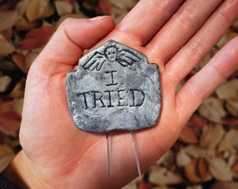 Handmade Ceramic Plant Tombstone: Funny Garden Memorial, Customizable