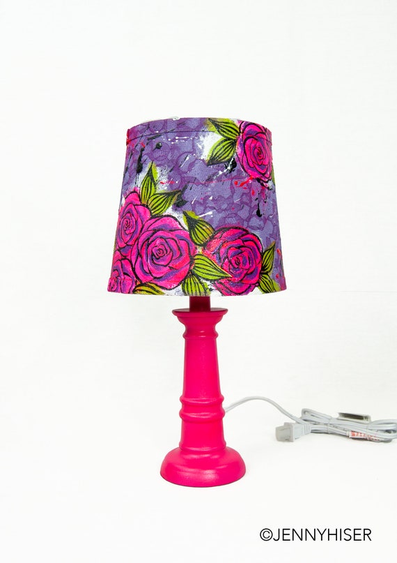 Lamp Lampshade Artsy Lamp Painted Rose Graffiti Room Etsy