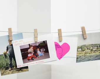 Exhibidor de fotos con pinzas para la ropa: pinzas magnéticas de madera, cable de 119 cm