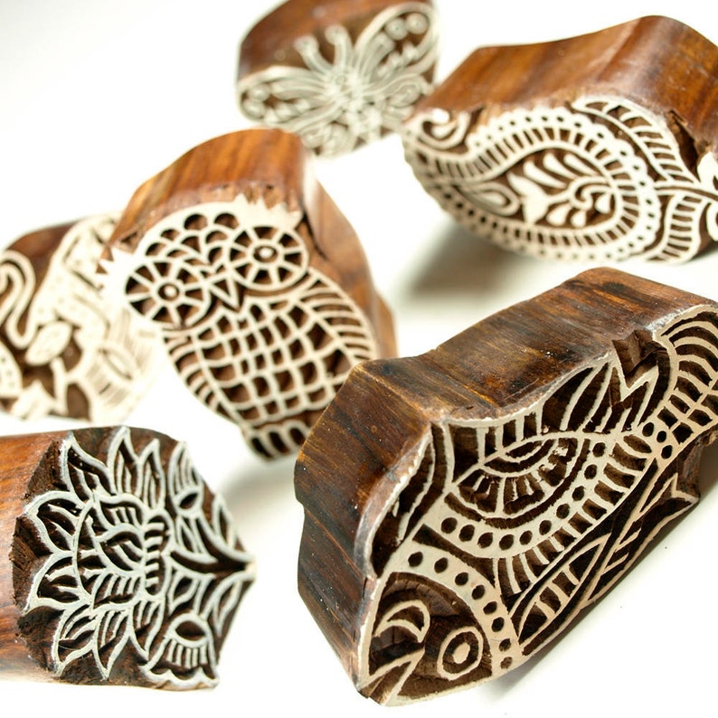 Handcarved Wooden Indian Stamp Blocks Etsy UK