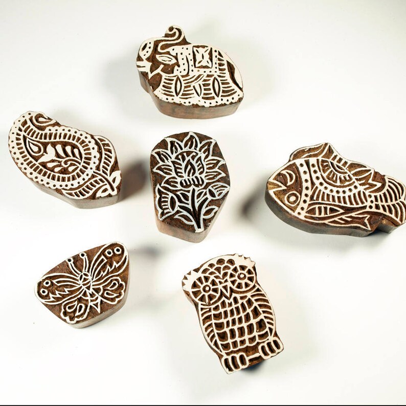 Handcarved Wooden Indian Stamp Blocks Etsy UK