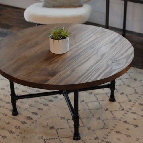 Reclaimed Wood Round Coffee Table Patchwork Design Etsy