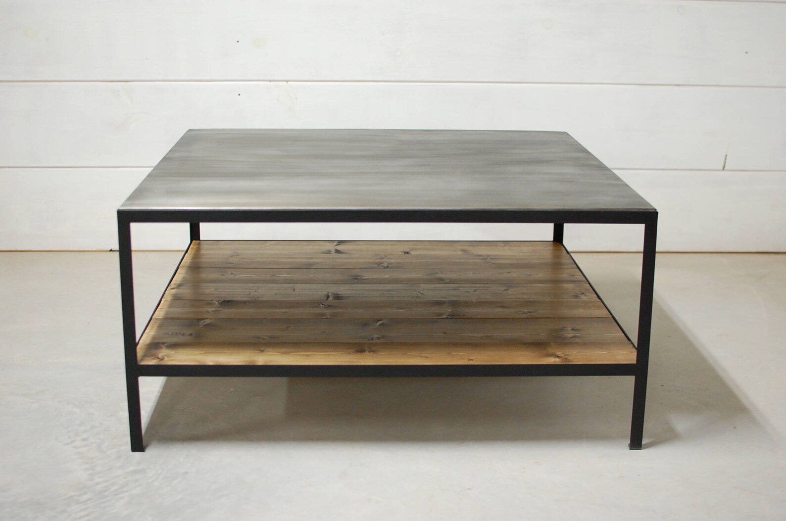 Industrial Wood Zinc Coffee Table Two Tier Table Wood Etsy