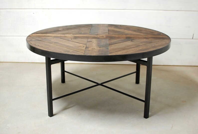 Round Industrial Coffee Table Farmhouse Table Wood Coffee Etsy