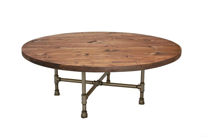 Round Industrial Coffee Table Industrial Pipe Wood Coffee Etsy