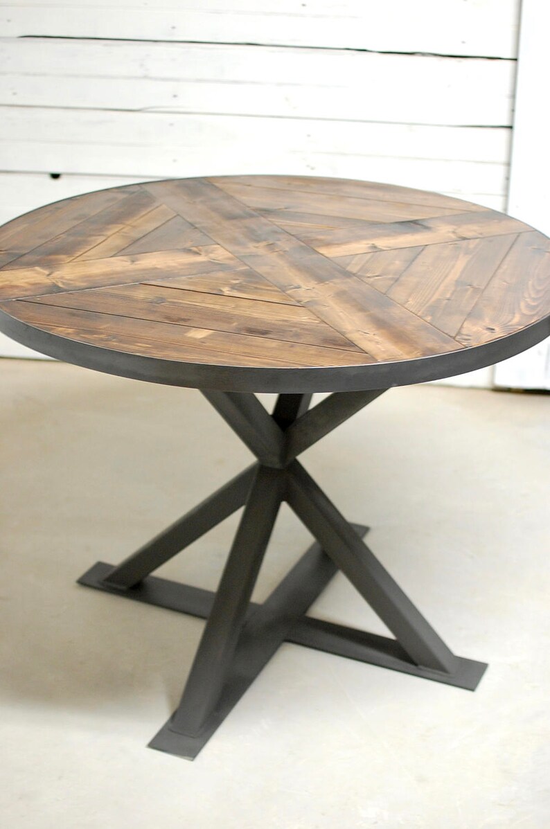 Industrial Round Wood Dining Table Industrial Round Dining Etsy
