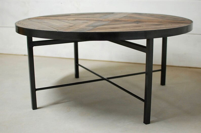 Round Industrial Coffee Table Farmhouse Table Wood Coffee Etsy