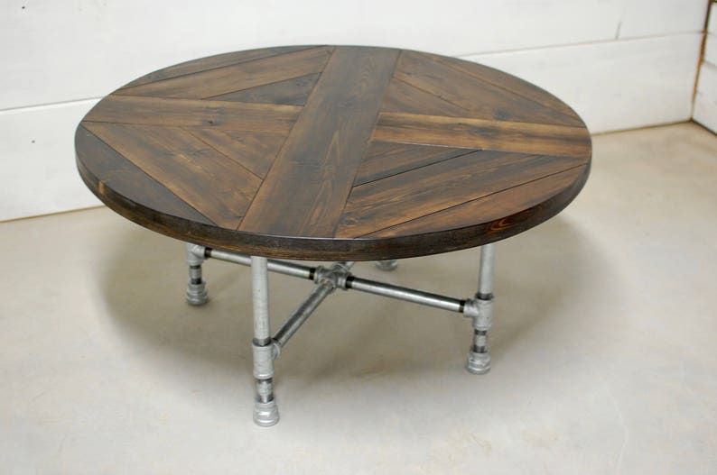 Round Industrial Coffee Table Industrial Pipe Legs Reclaimed Etsy