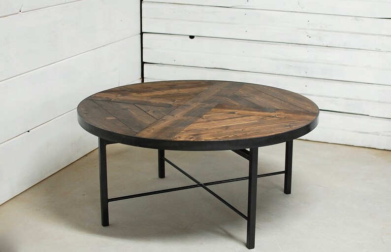 Round Industrial Coffee Table Farmhouse Table Wood Coffee Etsy