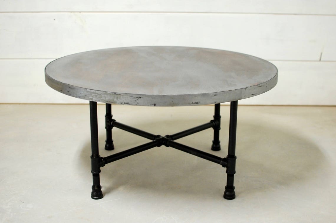 Round Industrial Zinc Coffee Table Round Coffee Table Etsy