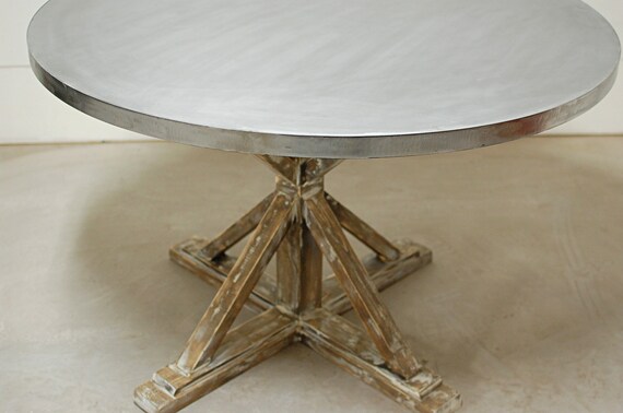 Round Zinc Dining Table Industrial, 48 Round Zinc Top Dining Table