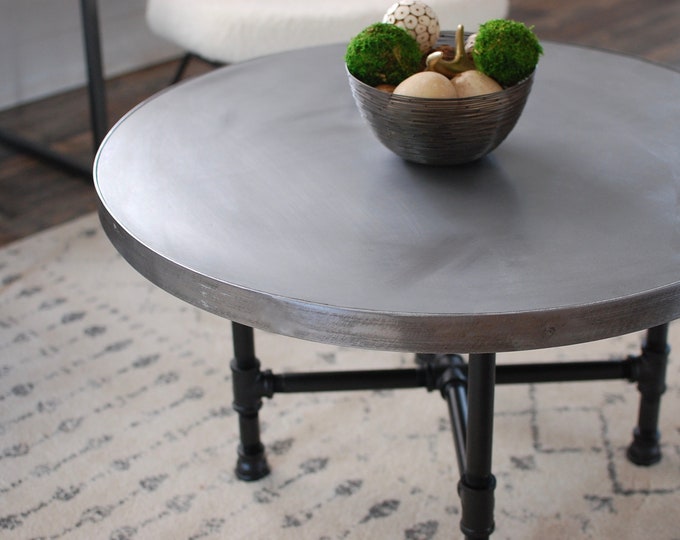 Round Industrial Zinc Coffee Table Round Coffee Table Etsy
