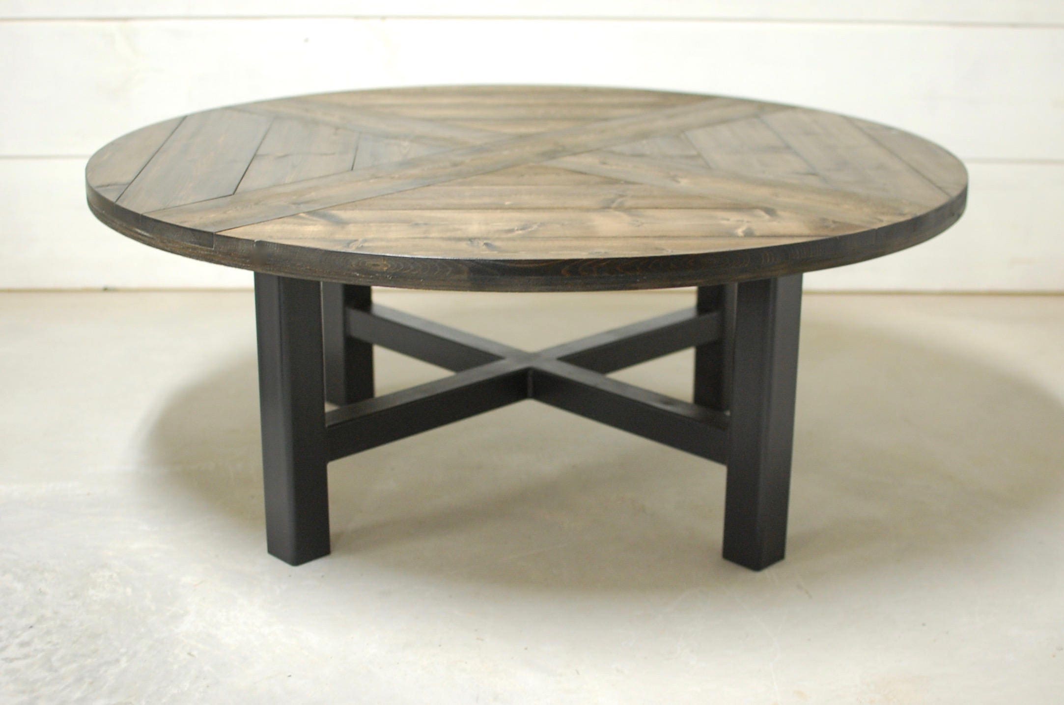 Industrial Round Wood Coffee Table, Industrial Round Side Table