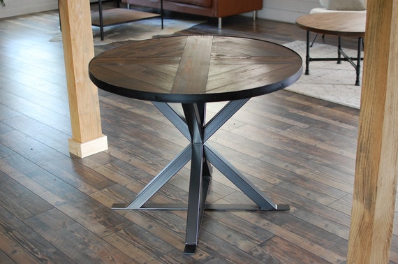 Industrial Round Wood Dining Table Industrial Round Dining Etsy