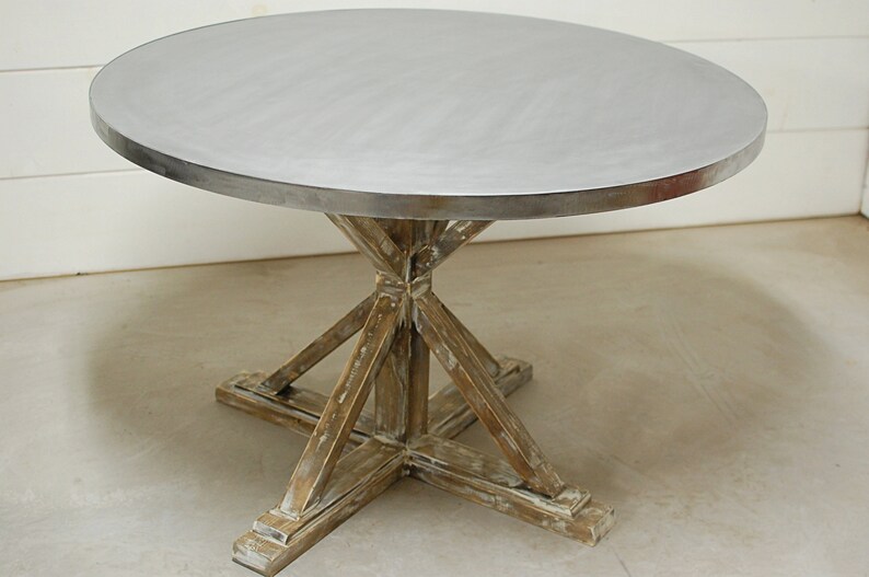 Round Zinc Dining Table Industrial Dining Table Zinc Table Etsy