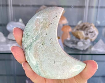 Unicorn Jasper Moon Crystal | Self Standing Pastel Celestial Decor 8cm 5