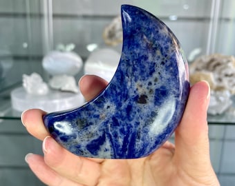 Sodalite Self Standing Moon | Blue Crystal Crescent Moon, Intuition Clarity Stone, Celestial Decor 4