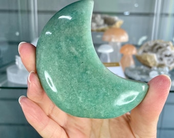 Amazonite Self Standing Moon | Green Blue Crystal Crescent Moon | Calming Communication Stone | Celestial Crystal Decor 1