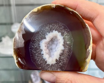 Natural Agate Geode Slice | Sparkling Druzy Crystal Specimen Decor (6cm x 7cm) 1