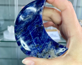 Sodalite Self Standing Moon | Blue Crystal Crescent, Intuition Clarity Stone, Celestial Decor 5