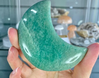 Amazonite Self Standing Moon | Green Blue Crystal Crescent Moon | Calming Communication Stone | Celestial Crystal Decor 3