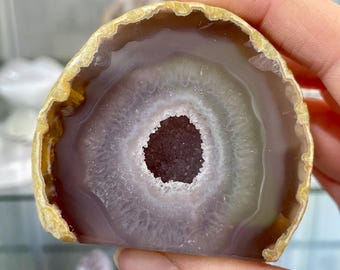 Natural Agate Geode Slice | Sparkling Druzy Crystal Specimen (5.7cm x 6.5cm) 2