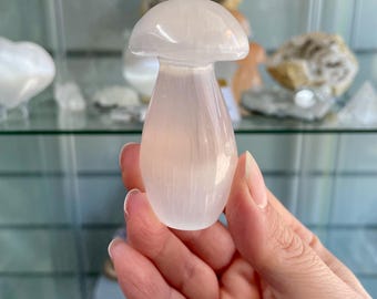 Selenite Mushroom Crystal Carving | Cleansing Healing Stone, Spiritual Decor