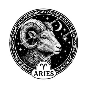 Aries zodiac sign PNG, SVG, DXF files. Aries zodiac sign files for laser engraving, Vector graphic files. Clip art.  Commercial use