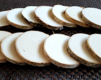 Wooden slices sanded discs, Plain birch wooden slices with bark (5-6cm), (8-9cm) and (9-10) diameter