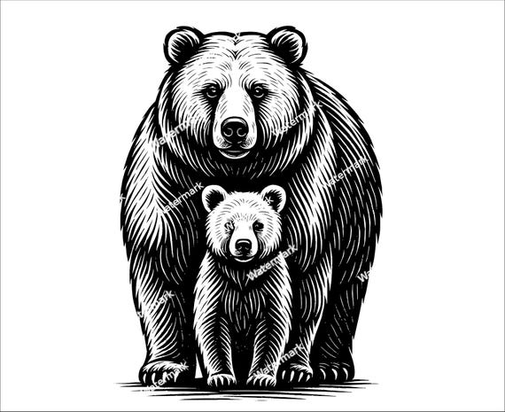 Grizzly Bear and Calf PNG, SVG, DXF Vector Graphic Files