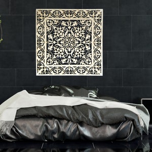 Beautiful square eastern floral style wooden wall art, Moroccan style wooden wall panel, Square mandala wooden wall decor