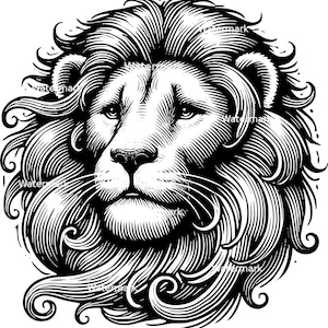 Lion head PNG, SVG, DXF files. Lion files for laser engraving, Vector graphic files. Clip art.  Commercial use
