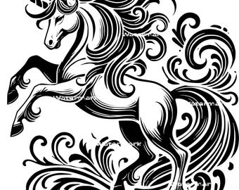 Unicorn PNG, SVG, DXF files. Unicorn files for laser engraving, Vector graphic files. Clip art.  Commercial use