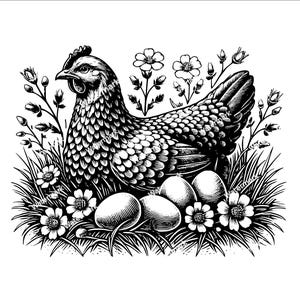 Chicken on grass with eggs PNG, SVG, DXF, Chicken cricut files, tshirt files