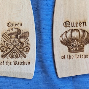 Queen of the kitchen, Chef&#39;s wooden personalized spatula, spoon. Head chef gift. Chef&#39;s unique gift. Engraved gift for her