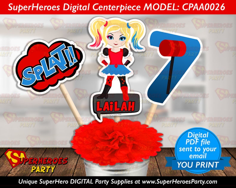 Harley Quinn party supplies birthday decorations centerpieces Etsy