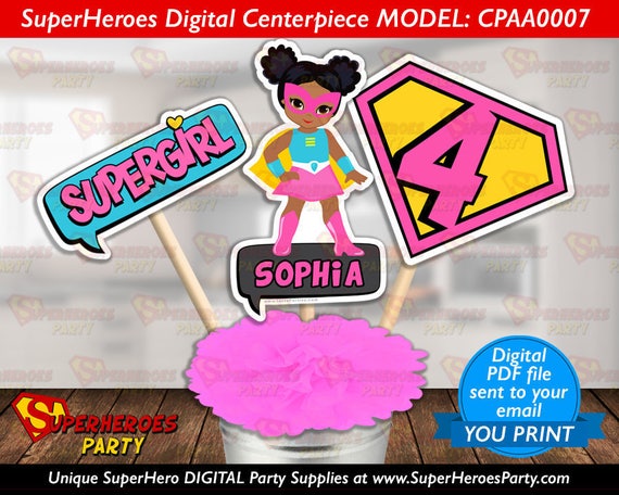 Supergirl Centerpieces Pink Teal Superheroes Centerpiece Super Etsy