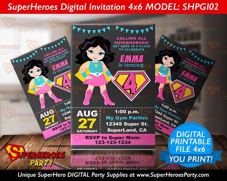 Supergirl Invitation Invitations Super Girl Pink Teal Etsy