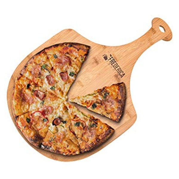Premium Bamboo Wooden Pizza Peel Paddle and Cutting Board with Handle (For Baking Pizza, Bread, Cutting Fruit, Vegetables, Cheese)