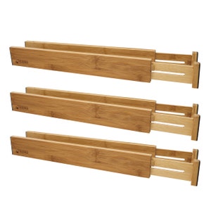 Bamboo Adjustable Stackable Drawer Dividers Organizers - Spring Loaded,, Perfect for Drawer Organization (See Dimensions in Details)