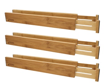 Bamboo Adjustable Stackable Drawer Dividers Organizers - Spring Loaded,, Perfect for Drawer Organization (See Dimensions in Details)